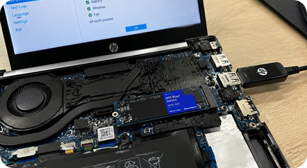 SSD и USB-разъём ноутбука HP при диагностике